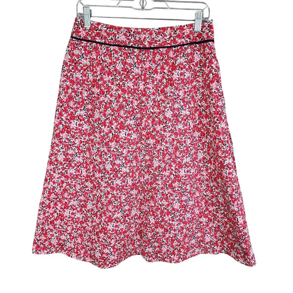 Womens Christopher & Banks Red & White Cherry Print Lined Skirt Side Zip Size 8